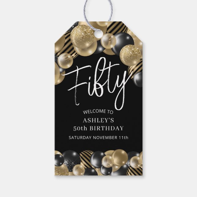 Etiqueta Para Presente 50º aniversário Dourado preto (Frente)