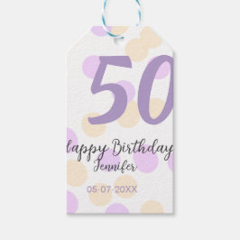 Etiqueta Para Presente 50th birthday add name date purple orange polkadot