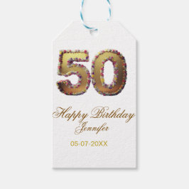 Etiqueta Para Presente 50th birthday add name date year gold floral bold