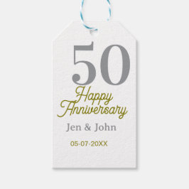 Etiqueta Para Presente 50th happy anniversary name date silver gold date 
