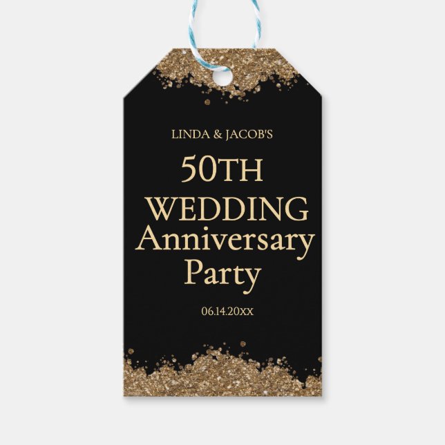 Etiqueta Para Presente 50th Wedding Anniversary Gold Faux Glitter  (Frente)