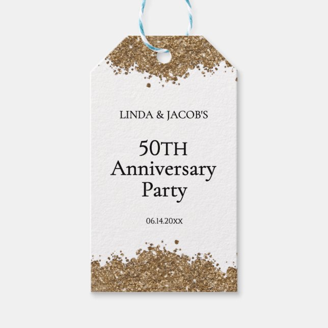 Etiqueta Para Presente 50th Wedding Anniversary Gold Faux Glitter  (Frente)