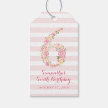 6 Birthday Pink Watercolor Floral SEX