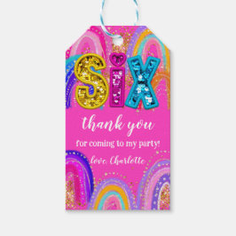 Etiqueta Para Presente 6 Birthday Rainbow Hot Pink Party