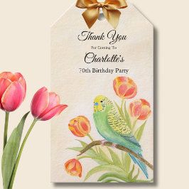 Etiqueta Para Presente 70th Birthday Party Parakeet with Tulips 