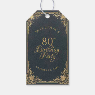 Etiqueta Para Presente 80º Aniversário Azul Vintage Dourado Elegante Cali