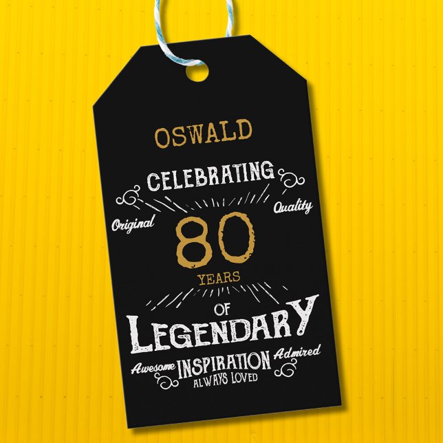 Etiqueta Para Presente 80 Birthday Black Legendage (Personalized elegant 80th birthday vintage gift labels.)