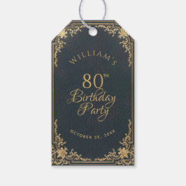 Etiqueta Para Presente 80 Birthday Blue Vintage Dourado Script Elegante