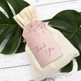 Etiqueta Para Presente 80 Birthday rosa dourado glitter goteja obrigado