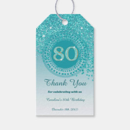 Etiqueta Para Presente 80 de Aniversário do Azul-Teal Moderno