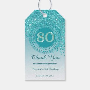 Etiqueta Para Presente 80 de Aniversário do Azul-Teal Moderno