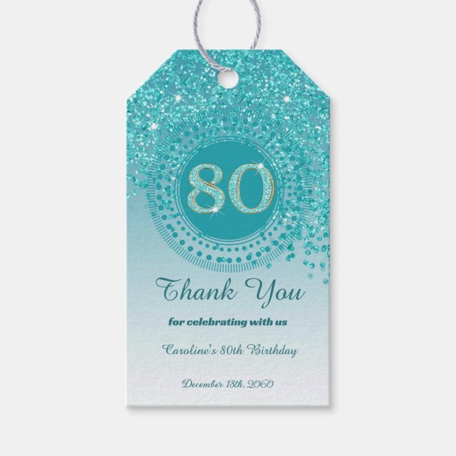 Etiqueta Para Presente 80 de Aniversário do Azul-Teal Moderno (Frente)