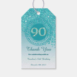 Etiqueta Para Presente 90 de Aniversário do Azul-Teal Moderno
