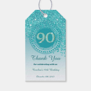 Etiqueta Para Presente 90 de Aniversário do Azul-Teal Moderno