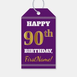 Etiqueta Para Presente 90 Roxo, Faux Dourado Aniversário + Nome Personal