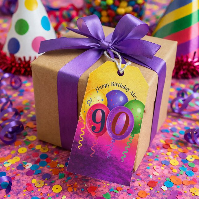 Etiqueta Para Presente 90th Birthday Balloon Confetti Party (Criador carregado)