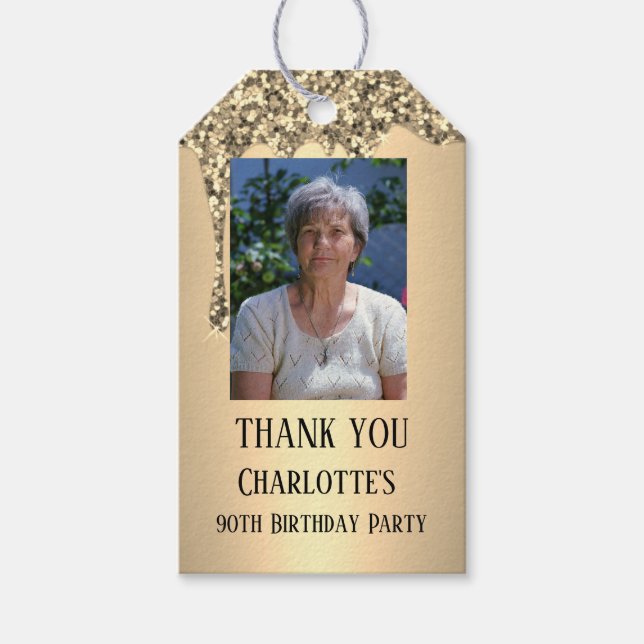Etiqueta Para Presente 90th Ninety Elegant Birthday Party Gold (Frente)