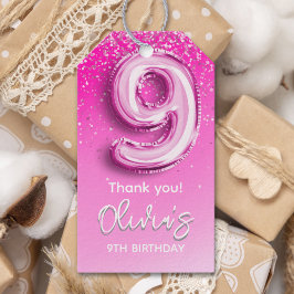 Etiqueta Para Presente 9th Birthday Girl with Pink Number Balloon