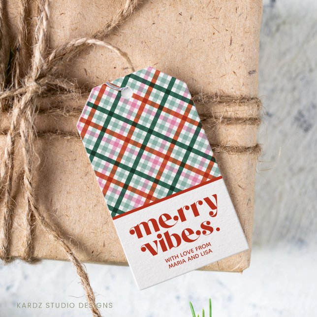 Etiqueta Para Presente A Feliz Personalizada Víbe a etiqueta de presente  (Christmas gift tags, add your name and wish someone many merry vibes this holiday season.)