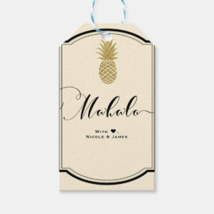 Etiqueta Para Presente Abacaxi Dourado Creme Preto Tropical MAHALO ALOHA