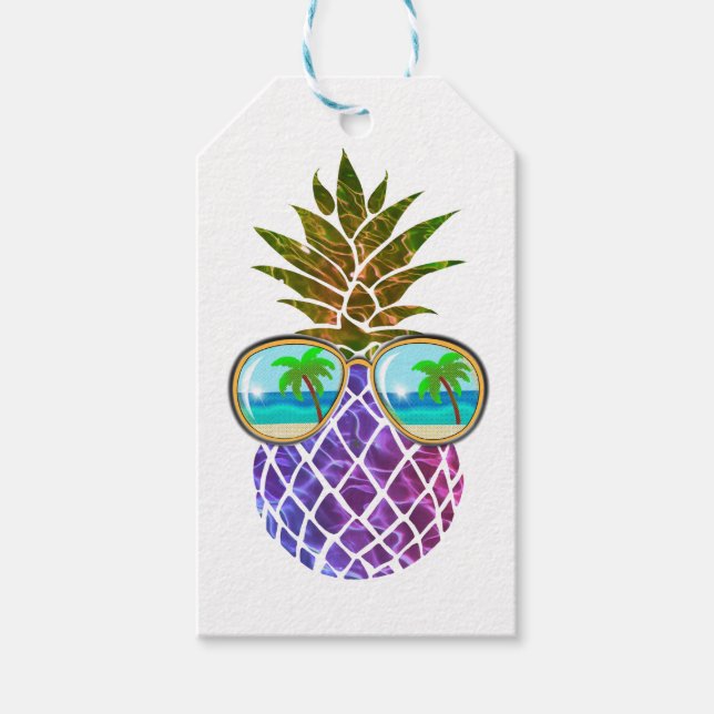 Etiqueta Para Presente Abacaxi rosa tropical roxo (Frente)