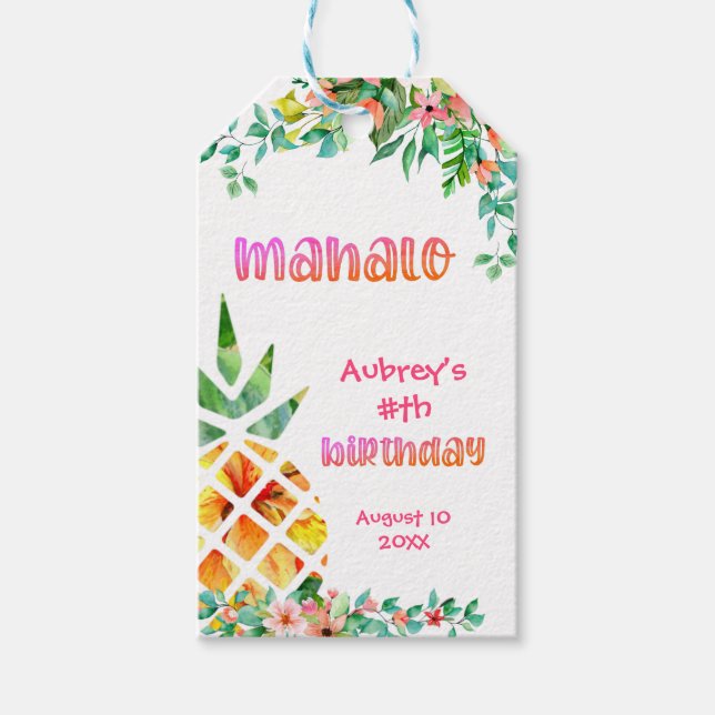 Etiqueta Para Presente Abacaxi tropical MAHALO Obrigado (Frente)