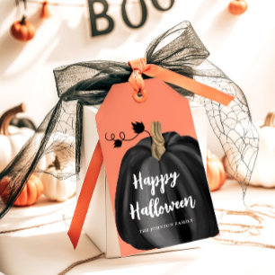 Etiqueta Para Presente Abóbora de Halloween com Letra Manuscrita Laranja