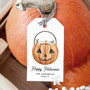 Etiqueta Para Presente Abóbora de Halloween em Aquarela Fofa