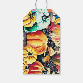 Etiqueta Para Presente Abóbora e Frutas Vermelhas Escuras, Outono, Dia de