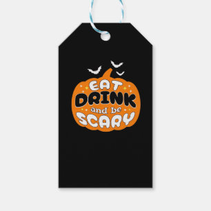 Etiqueta Para Presente Abóbora Engraçada de Halloween Coma Beba e Seja Es