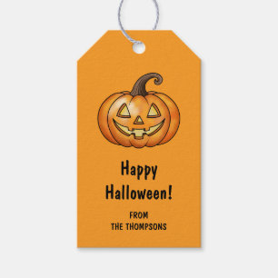 Etiqueta Para Presente Abóbora Laranja Feliz Cartoon Halloween