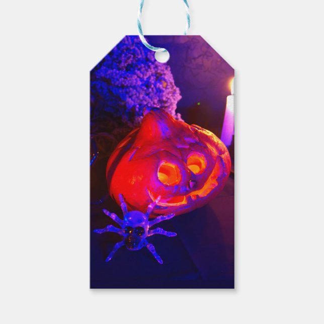 Etiqueta Para Presente Abóboras de Halloween neon (Frente)