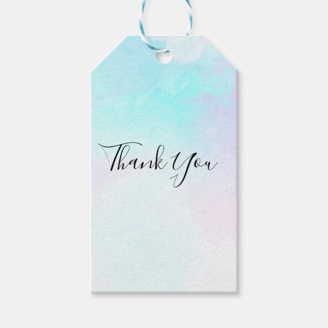 Etiqueta Para Presente Abstrato Azul Moderno e Aquarela Puro Obrigado (Frente)