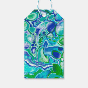 Etiqueta Para Presente Abstrato de Arte Fluida Marble Azul e Verde