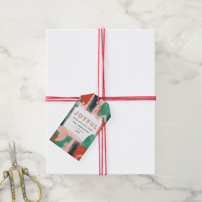 Etiqueta Para Presente Abstrato gráfico moderno vermelho, rosa + verde al (Com cordão)