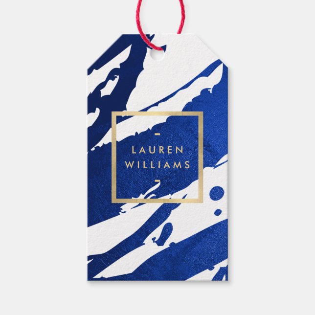Etiqueta Para Presente Abstrato Indigo Blue Brushstrokes Único (Frente)
