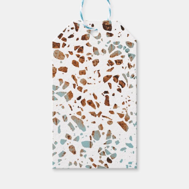 Etiqueta Para Presente Abstrato Terrazzo Mosaico Rust Brown & Blue Padrão (Frente)
