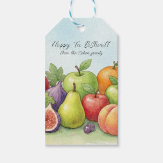 Etiqueta Para Presente Abundância de Frutas em Aquarela, Fundo de Tu Bish