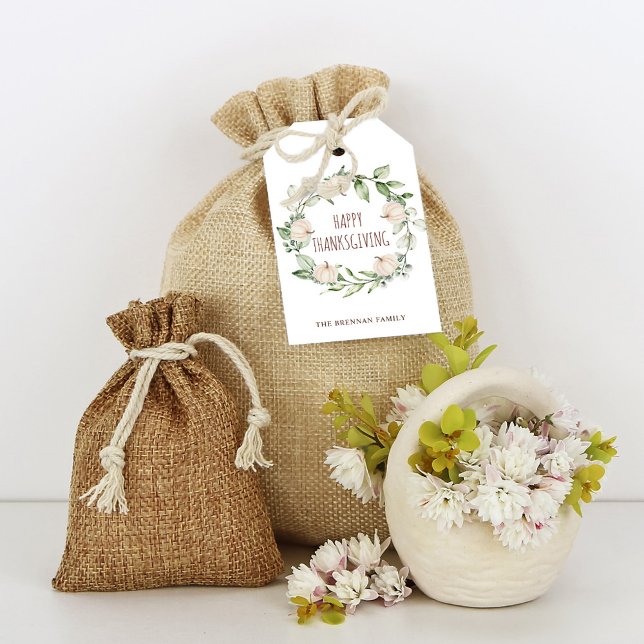 Etiqueta Para Presente Ação de Graças Pumpkin Queda Verde Eucalyptus (Thanksgiving Pumpkin Fall Greenery Eucalyptus Gift Tags)