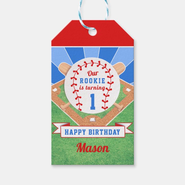 Etiqueta Para Presente Adesivo de primeiro aniversario Rookie Baseball (Frente)