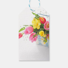 Etiqueta Para Presente Adesivo triangular de flores de primavera em cesto