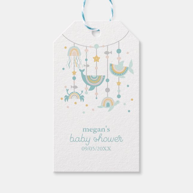 Etiqueta Para Presente Adesivos Quadrados de Animais Marinhos Boho (Frente)