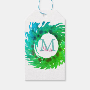 Etiqueta Para Presente Adicionar uma coroa verde de Natal verde-rosa com