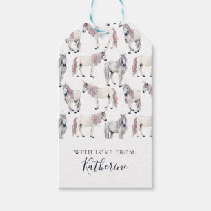 Etiqueta Para Presente Adicione seu nome   Watercolor Unicorn Fairy Tale