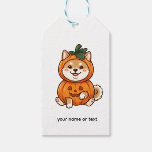 Etiqueta Para Presente Adorável Fantasia de Abóbora para Shiba Inu Hallow