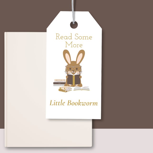 Etiqueta Para Presente Adorável Monny Bookmark Kids Book (Read Some More Bookworm Kids Reading Bookmark Bunny Gift Tag)