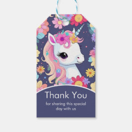 Etiqueta Para Presente Adorável White Baby Unicorn com Flores