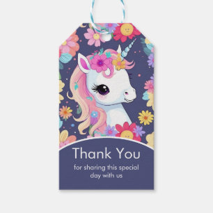 Etiqueta Para Presente Adorável White Baby Unicorn com Flores