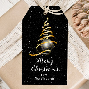 Etiqueta Para Presente Adorno Dourado e Preto Feliz Natal