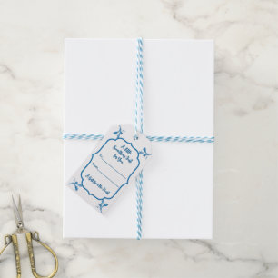 Etiqueta Para Presente Adornos de Folha de Azulejo Azul Minimalista Cláss